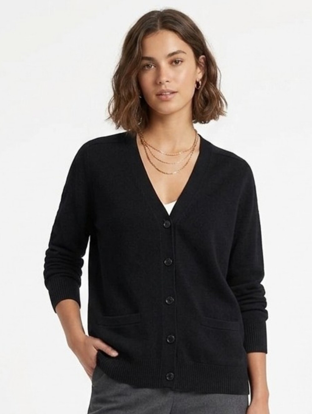 Classic Black V-Neck Button Cardigan Sweater